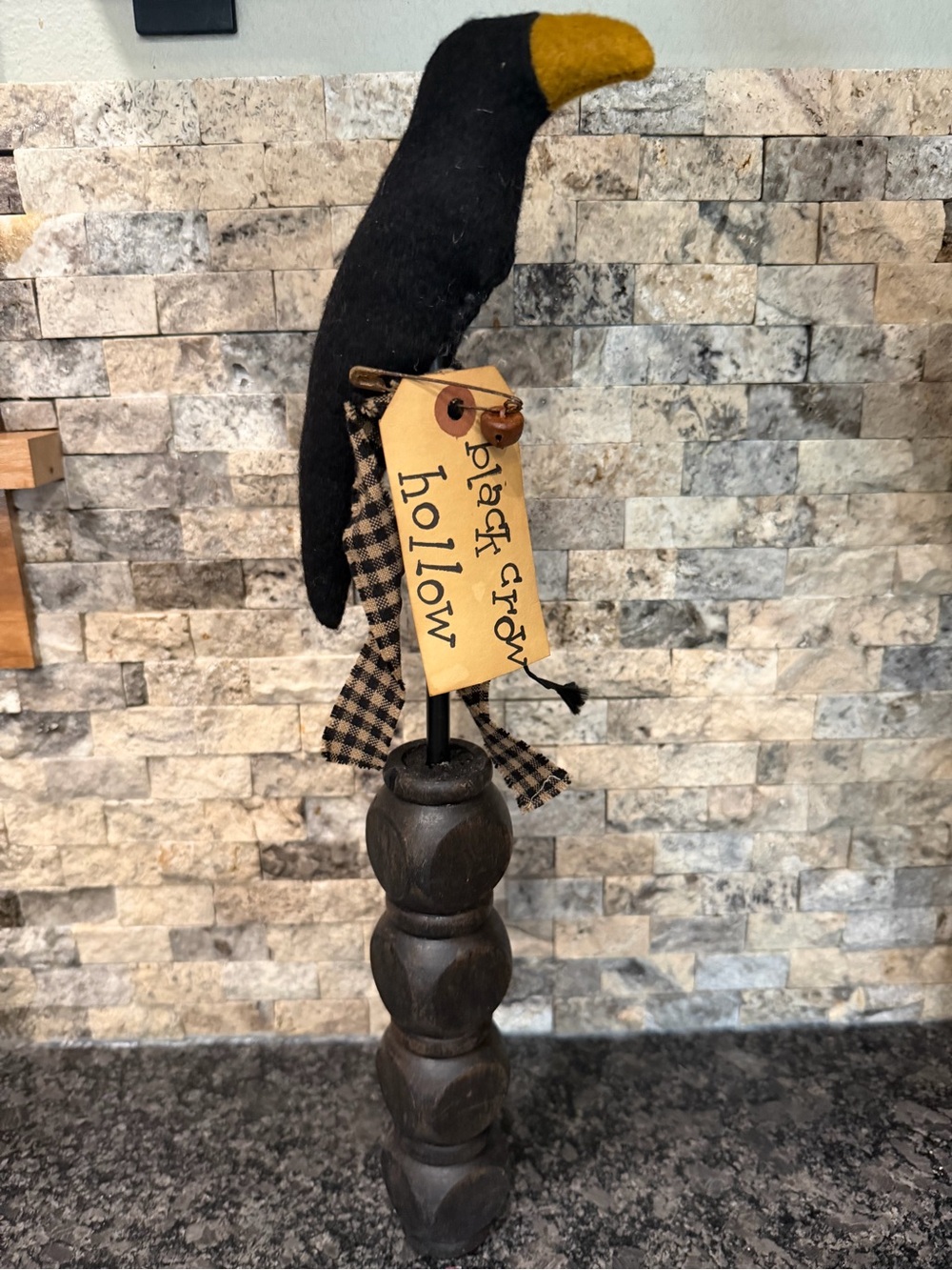 Primitive Black Crow on Spindle Stand